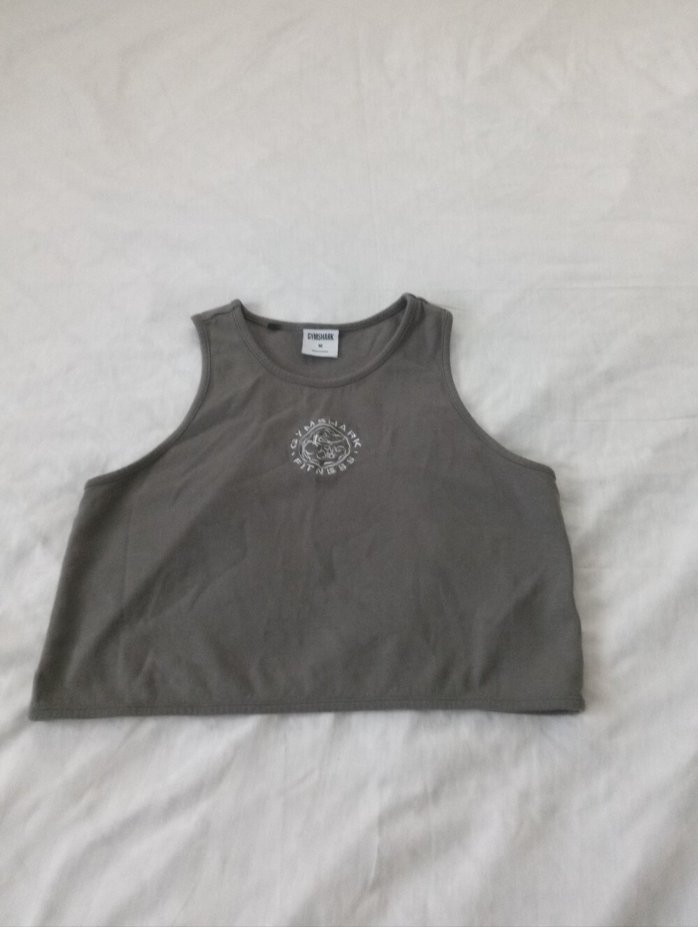 Gymshark Olive Gray Cropped Tank with Chest Logo
